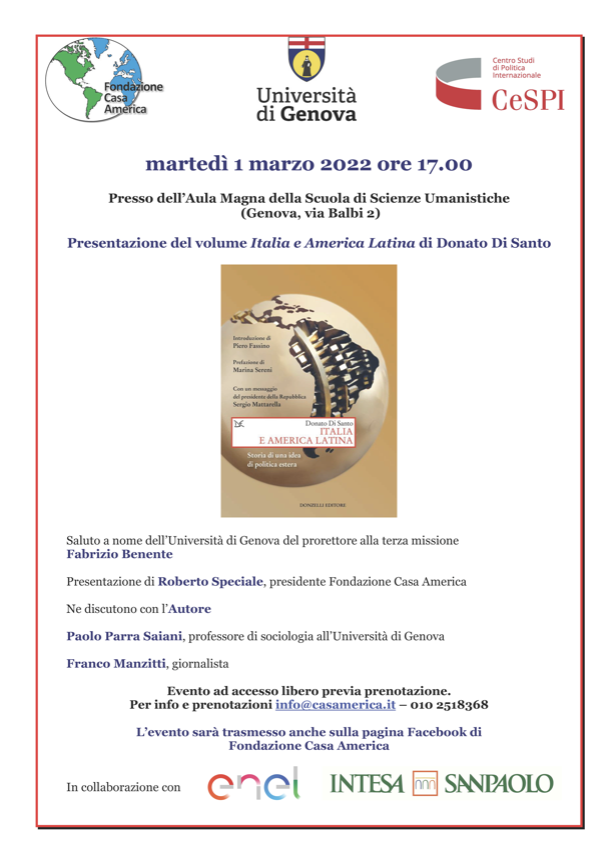 Presentazione del libro: "Italia e America Latina. Storia di una idea di politica estera"